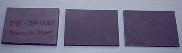 Samples of various thicknesses of neoprene foam rubber.